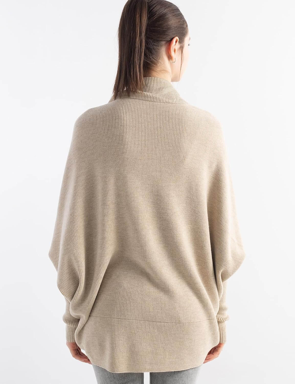 Merino Wool Blend Oversized Batwing Rib Knit Cardigan