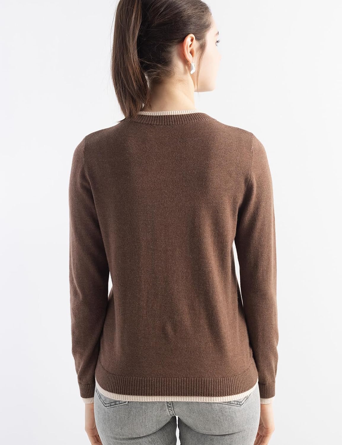 Merino Wool Color Block Crewneck Cardigan