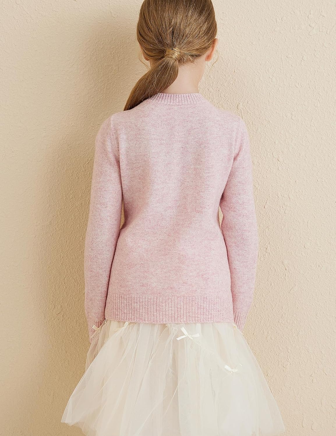Girls 100% Merino Wool Crewneck Cardigan
