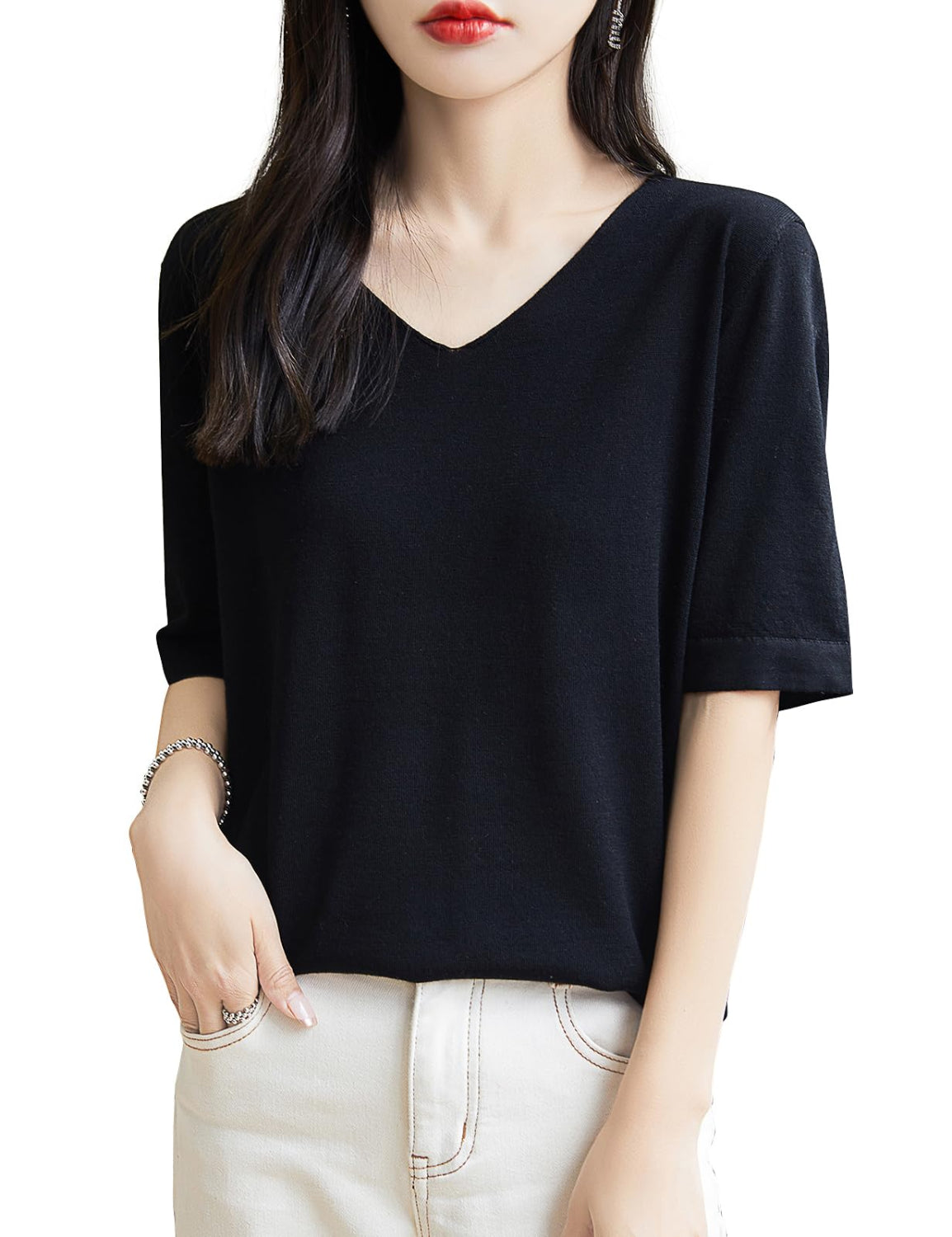 100% Merino Wool V-Neck Short Sleeve Base Layer Tee