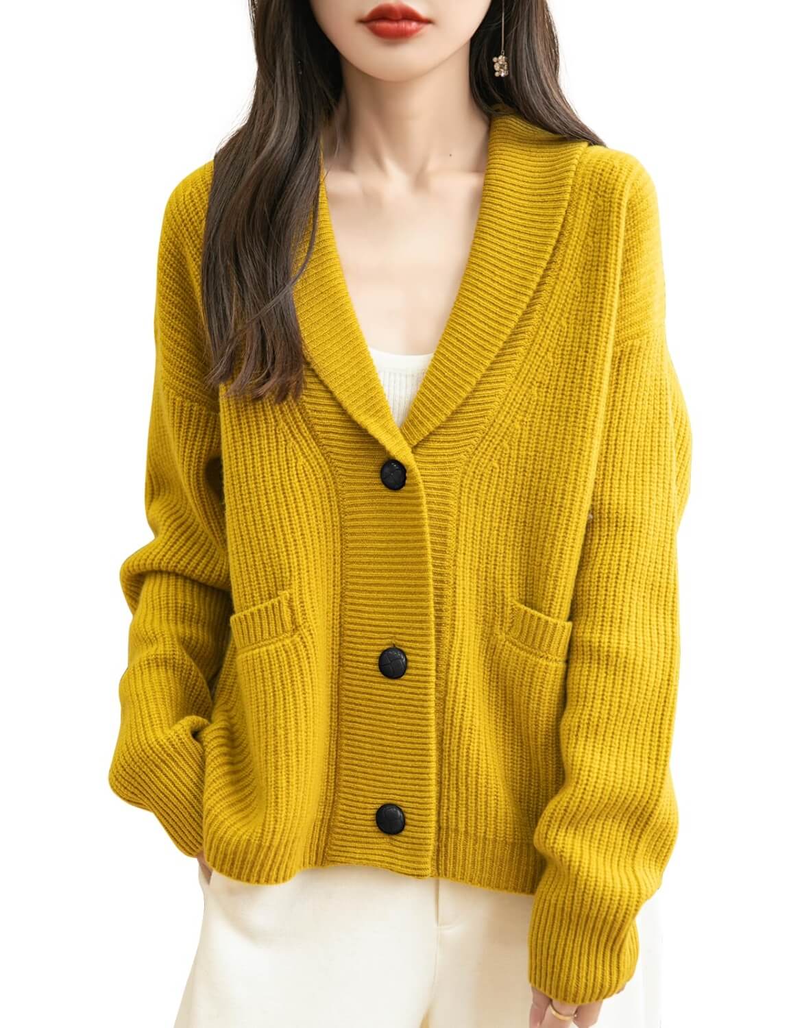 100% Merino Wool V-Neck Button Cardigan