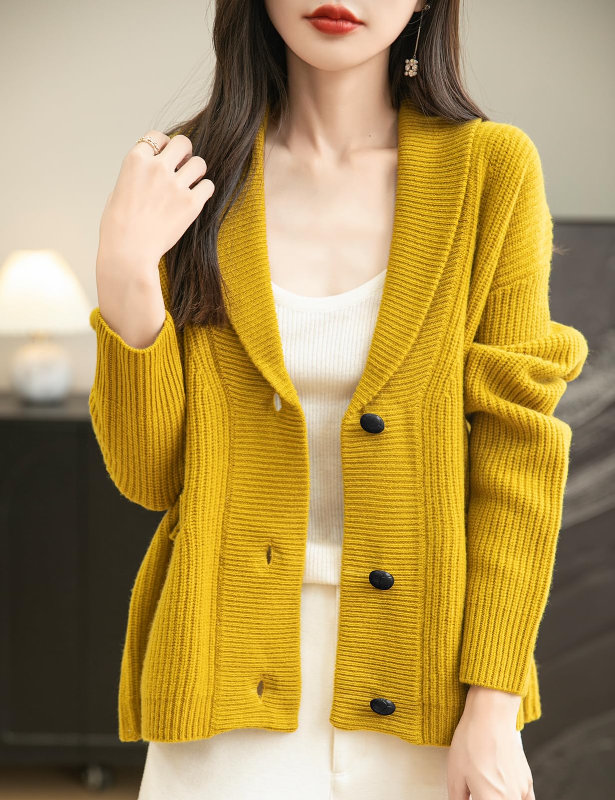 100% Merino Wool V-Neck Button Cardigan