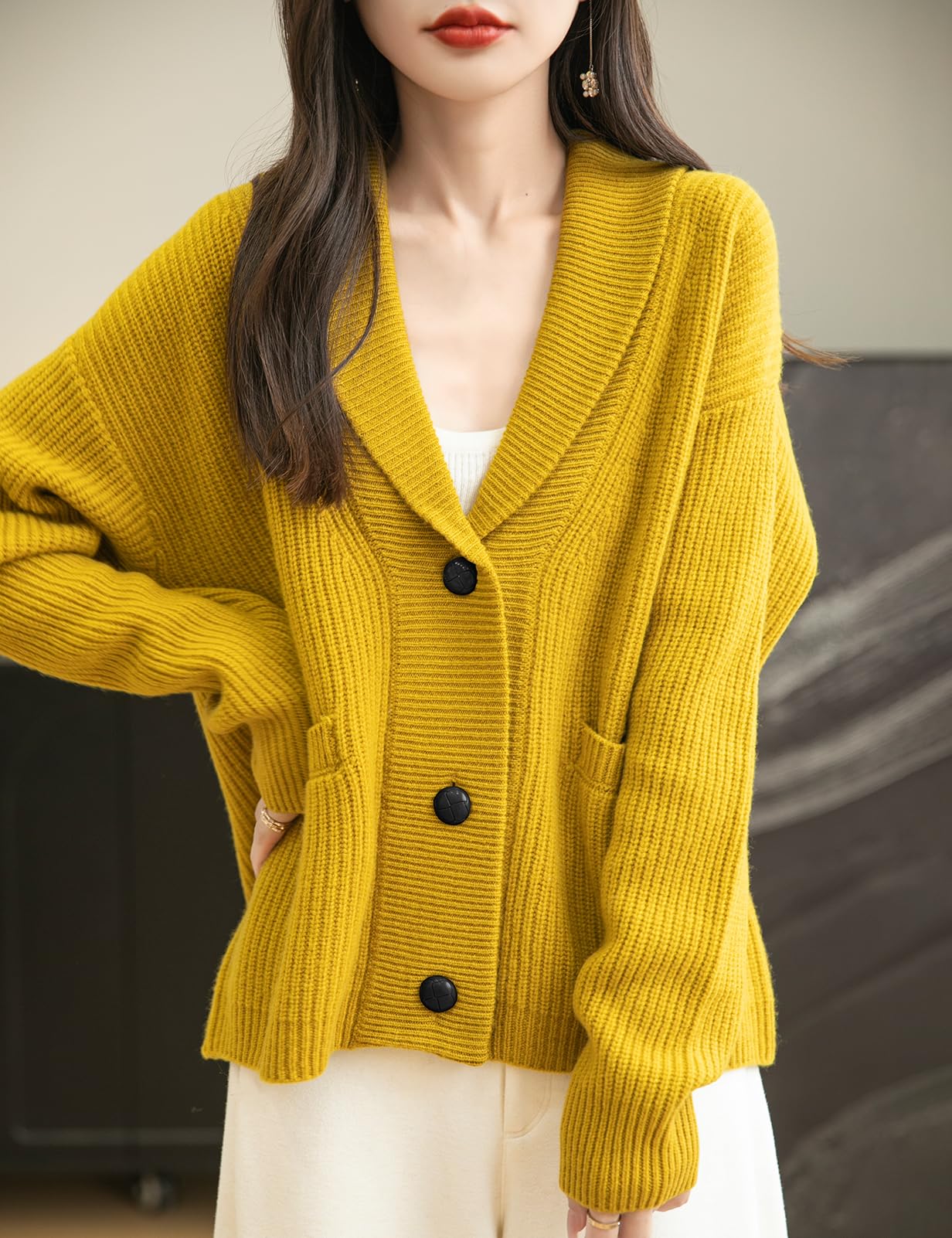 100% Merino Wool V-Neck Button Cardigan