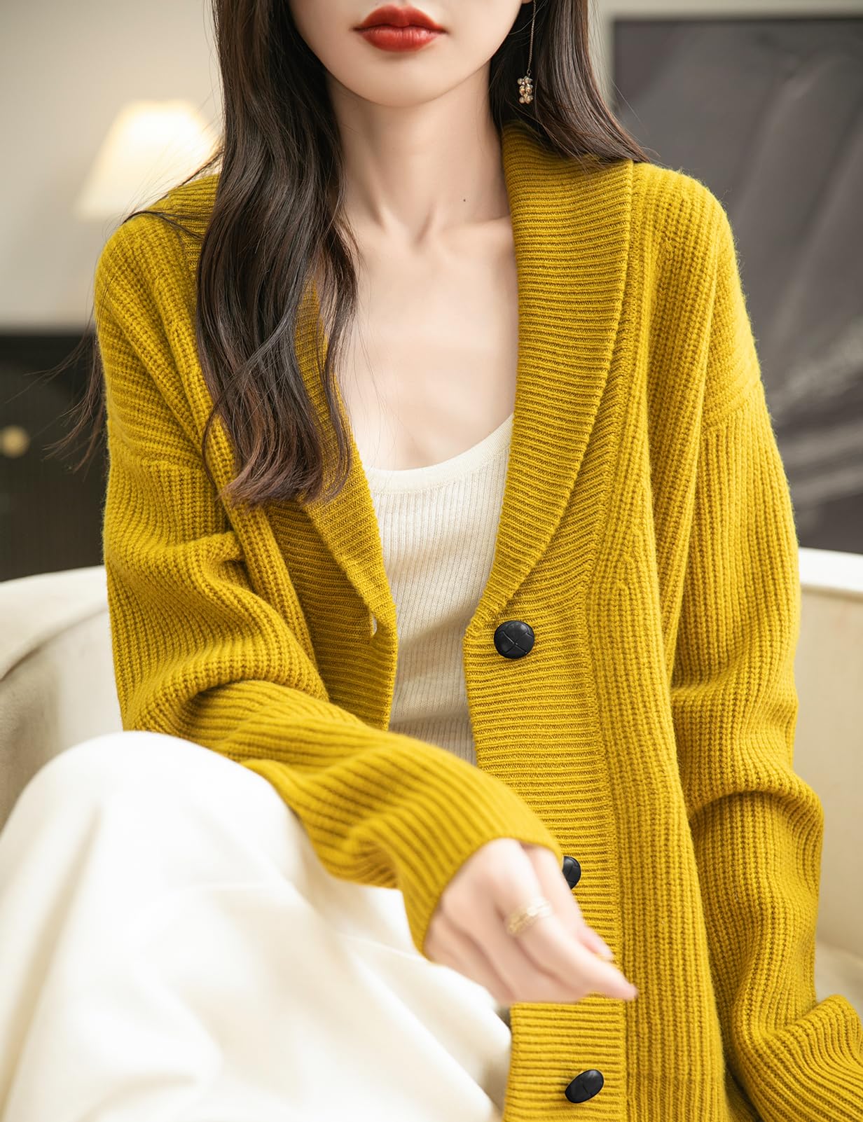 100% Merino Wool V-Neck Button Cardigan